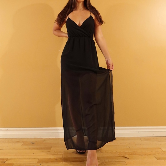 Black Mesh Maxi Dress - Picture 1 of 3